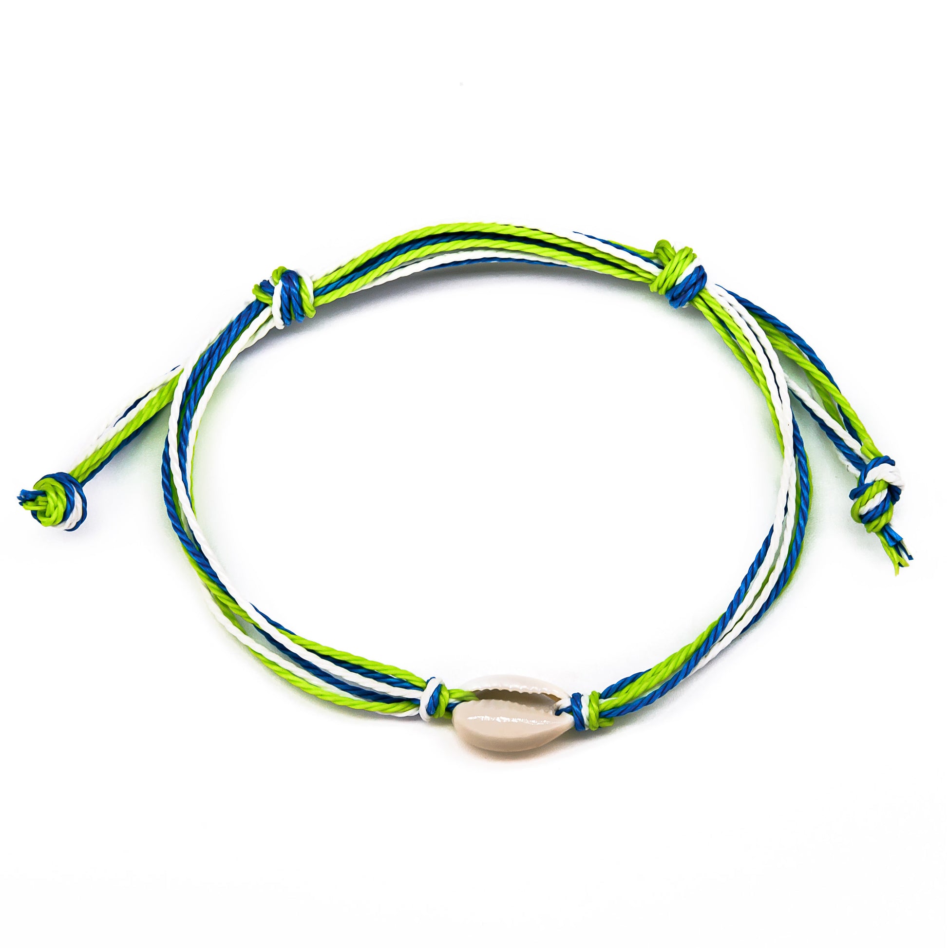 green beach style single cowrie string bracelet