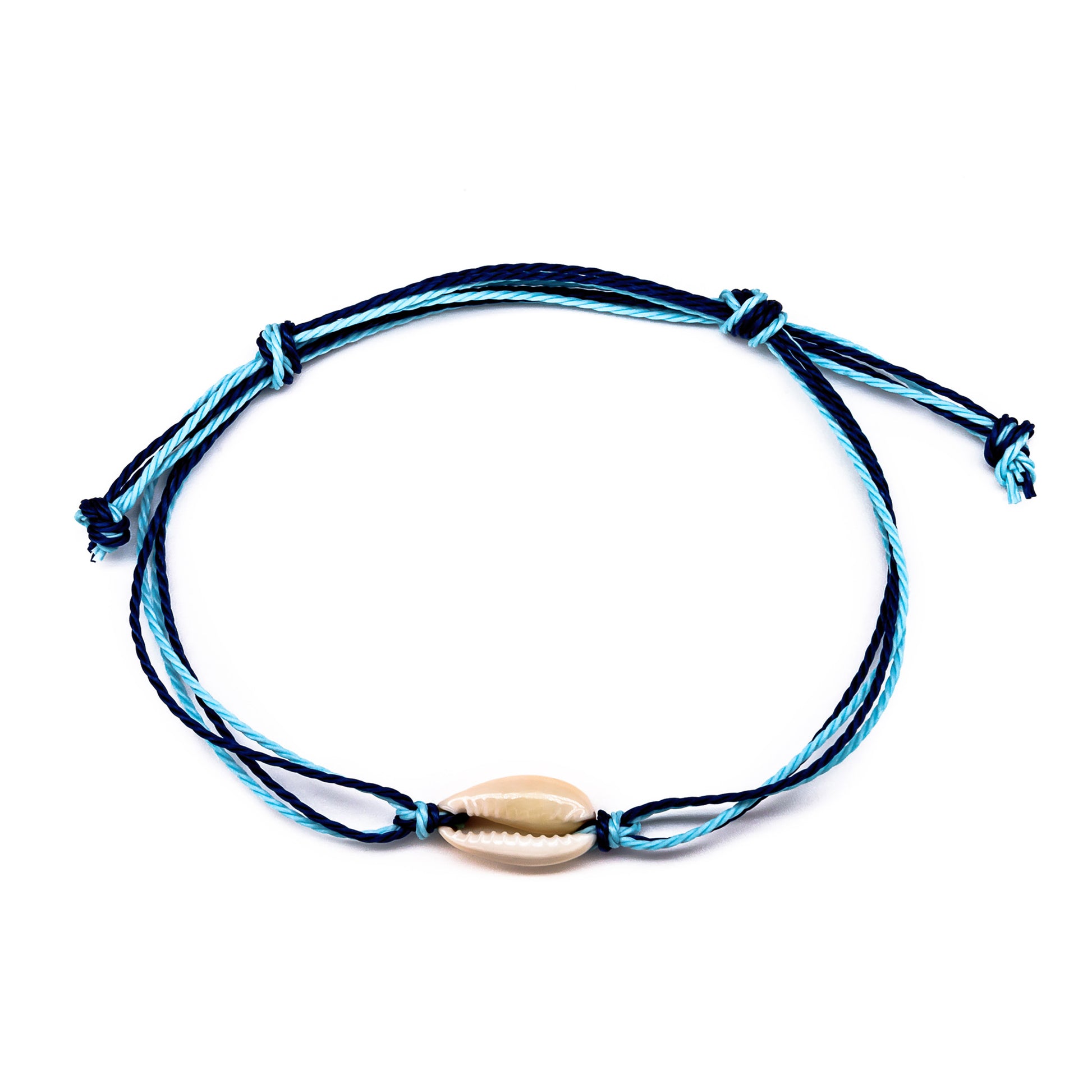 blue beach style single cowrie string bracelet