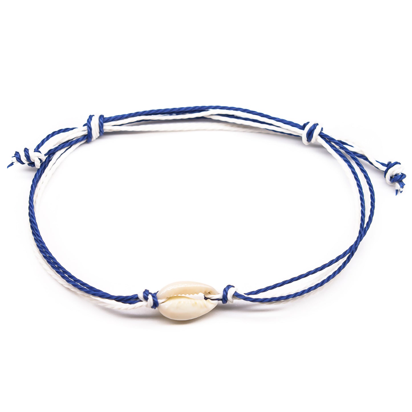 blue white beach style single cowrie string bracelet