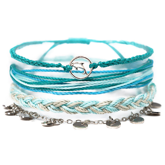 turquoise dolphin string bracelet stack