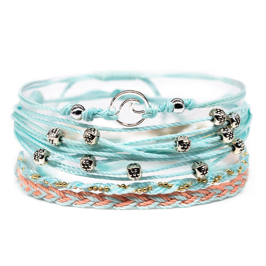 charming shark teal wave charm string bracelet stack