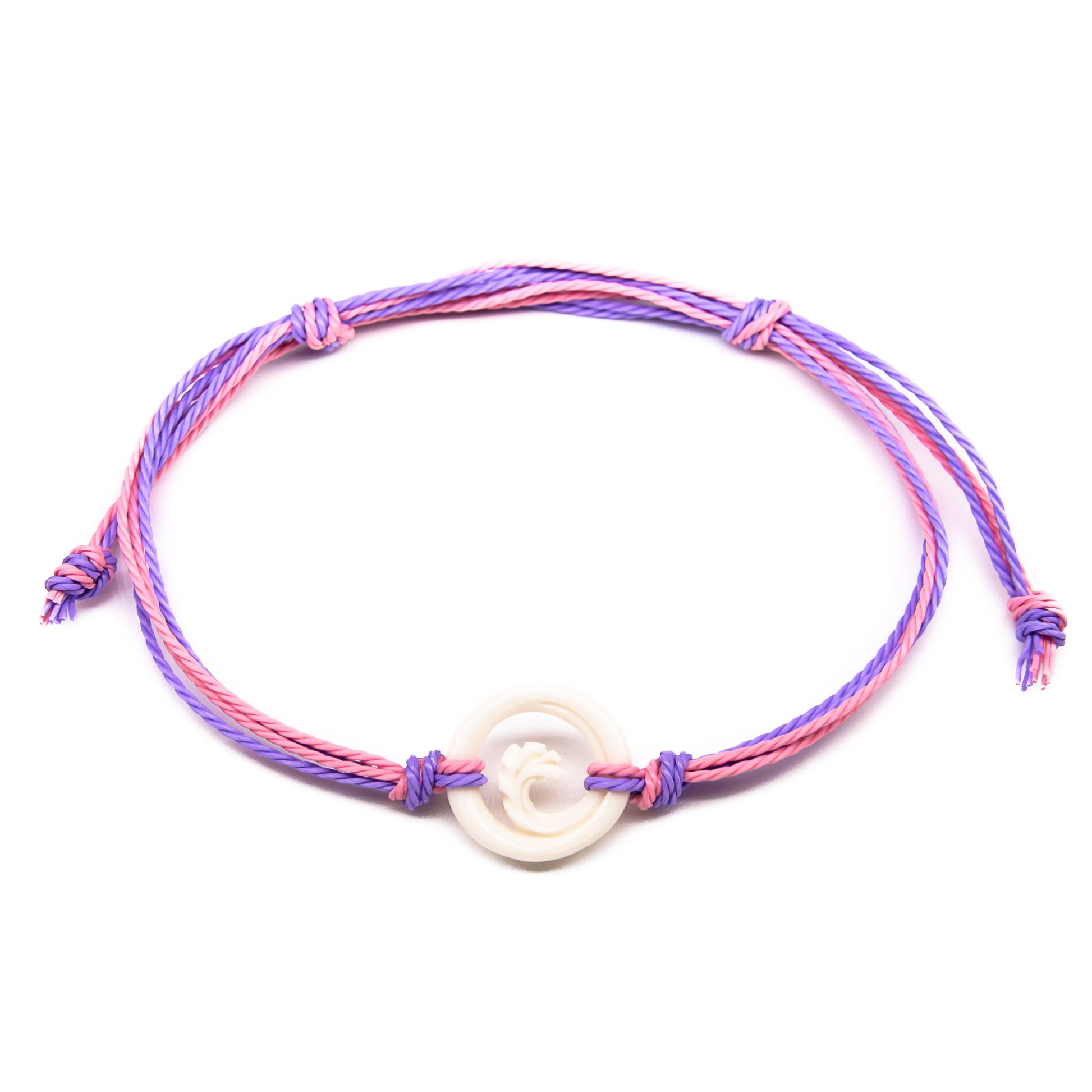 pink purple carved bone wave string bracelet