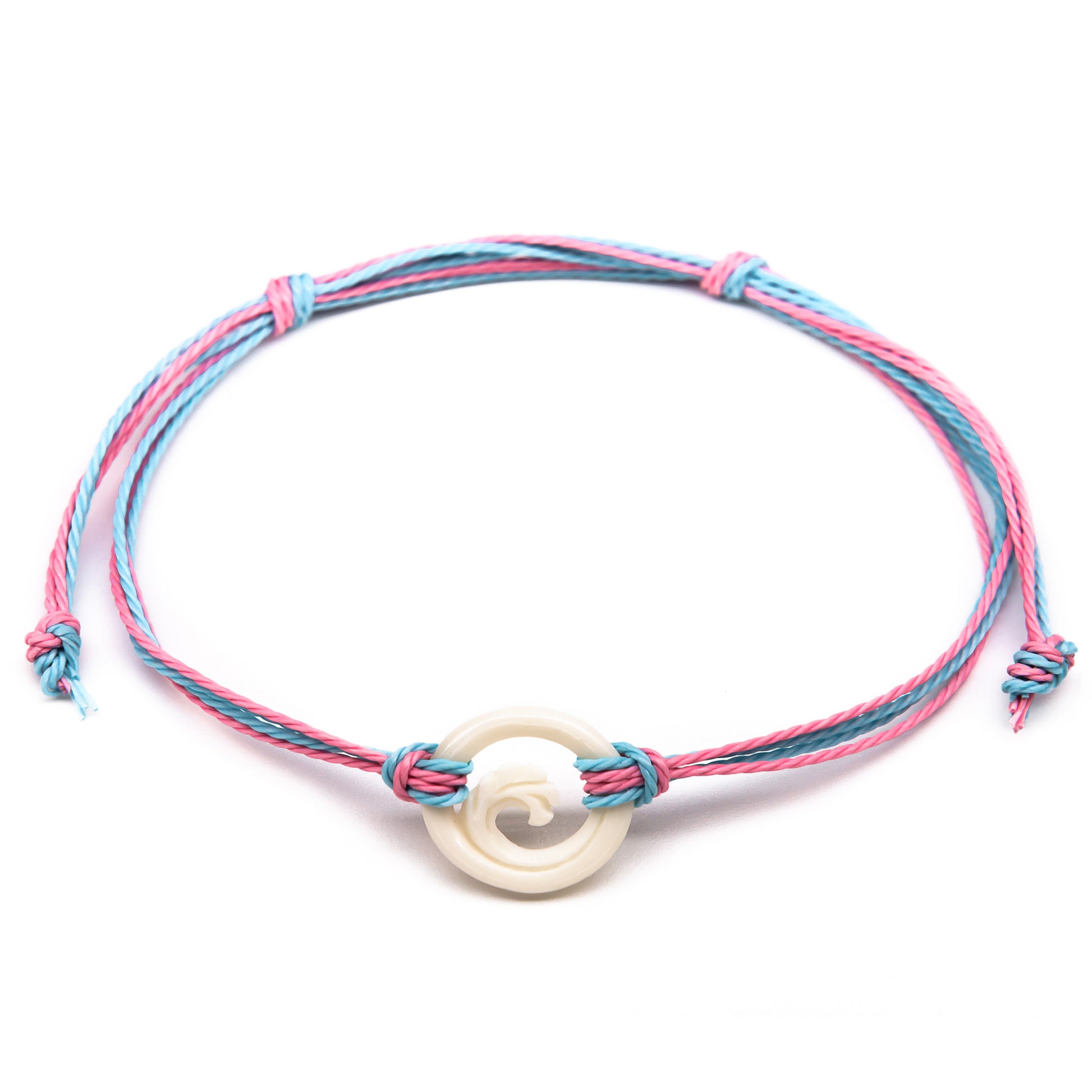 blue pink carved bone wave string bracelet