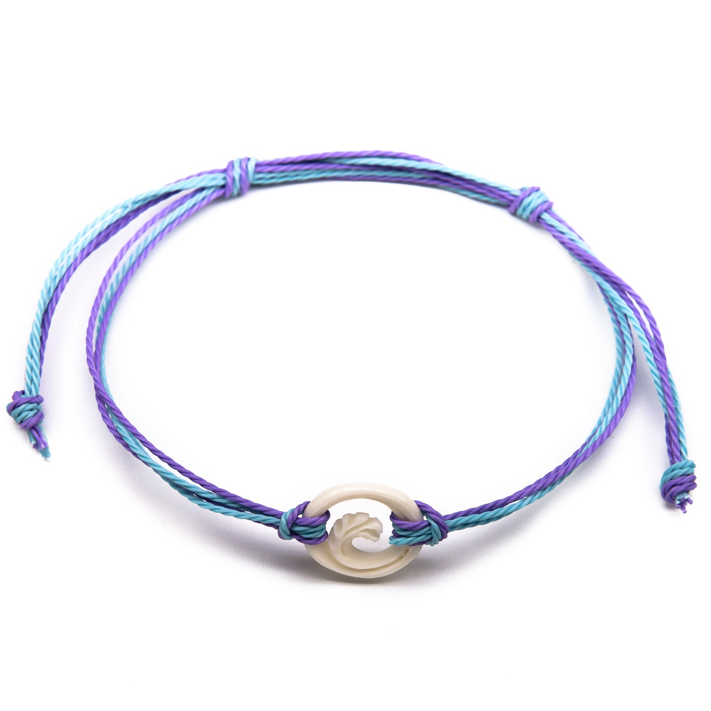 blue purple carved bone wave string bracelet
