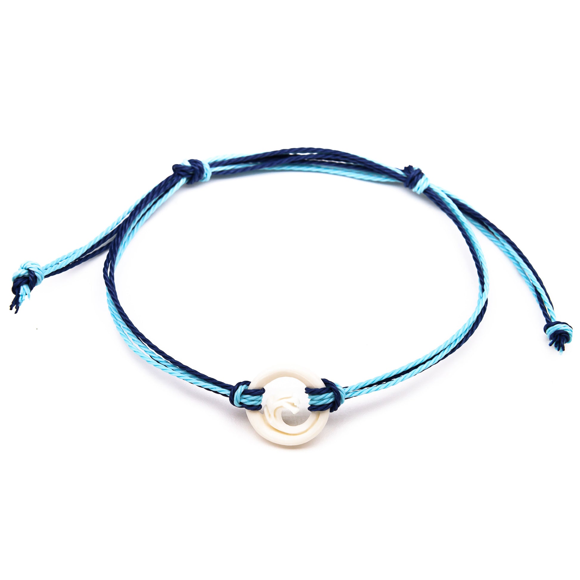 blue carved bone wave string bracelet