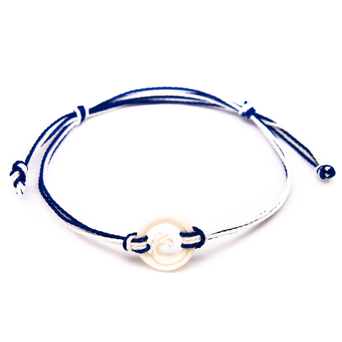 white blue carved bone wave string bracelet