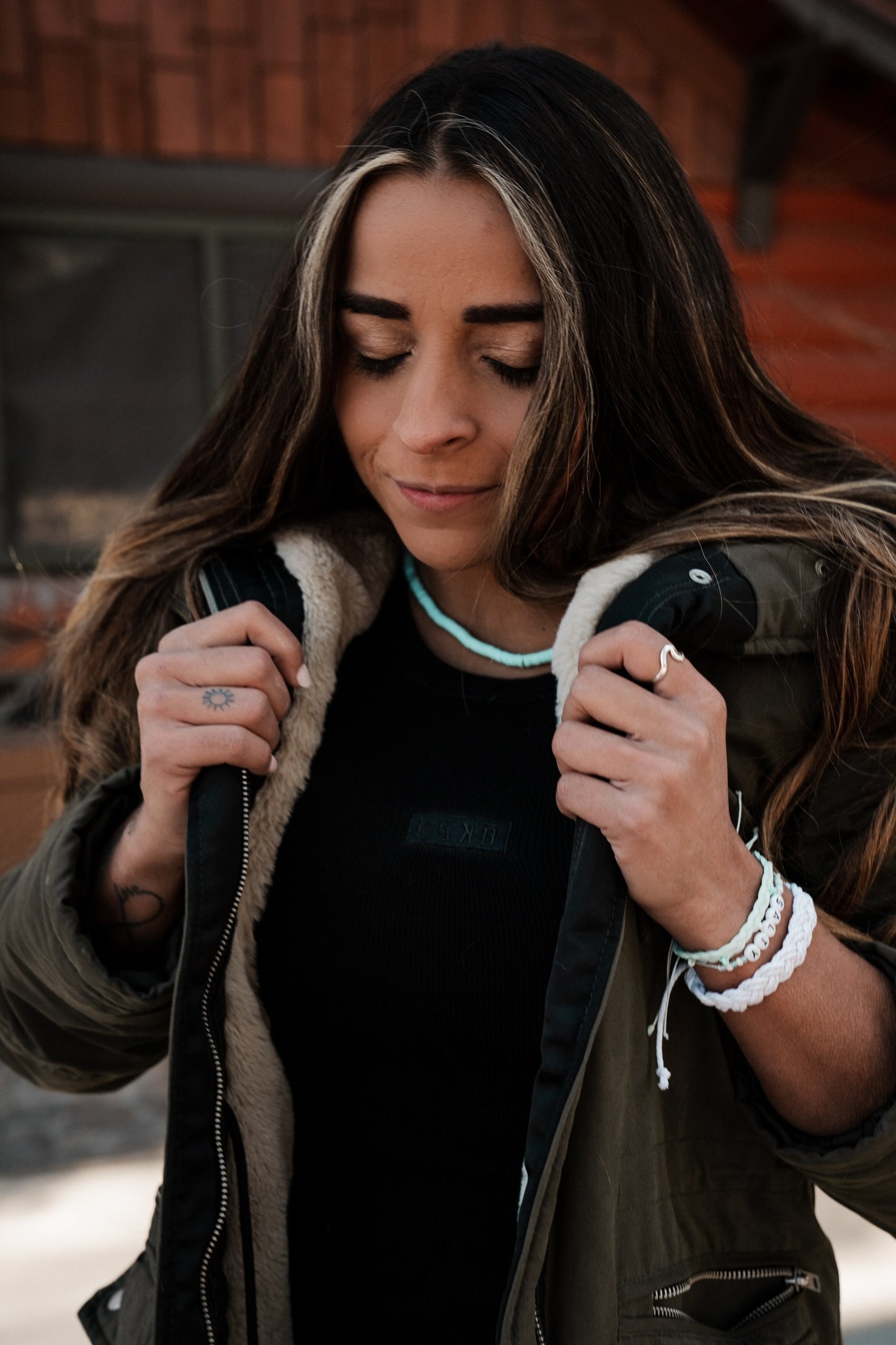 charming shark girl wearing cute beach style wave ring