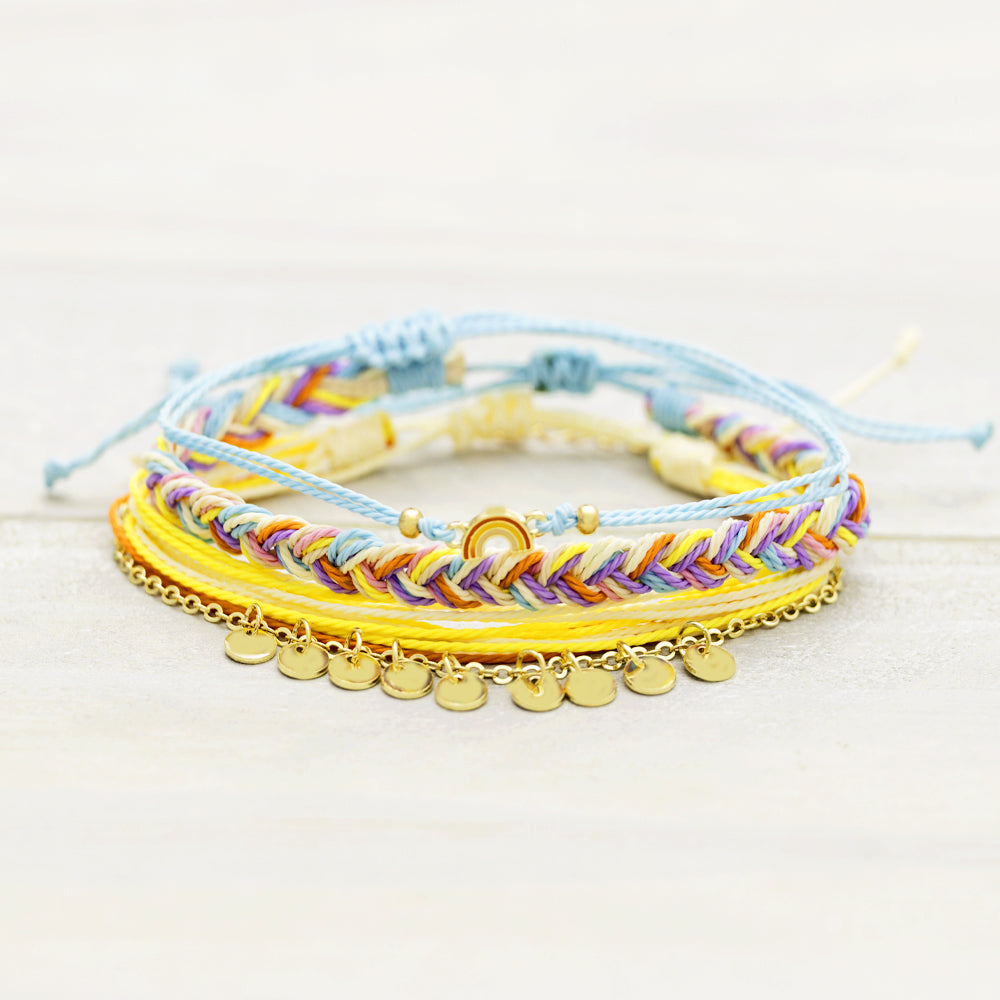 charming shark sunshine string rainbow bracelet stack